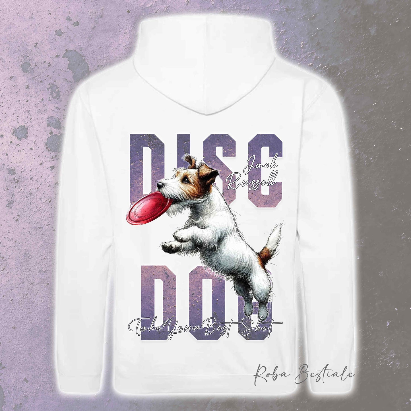 Felpa APTITUDE - DISC DOG - JACK RUSSELL TERRIER Broken - Con Cappuccio e Tasconi, Unisex, in tanti colori - dalla XS alla 5XL