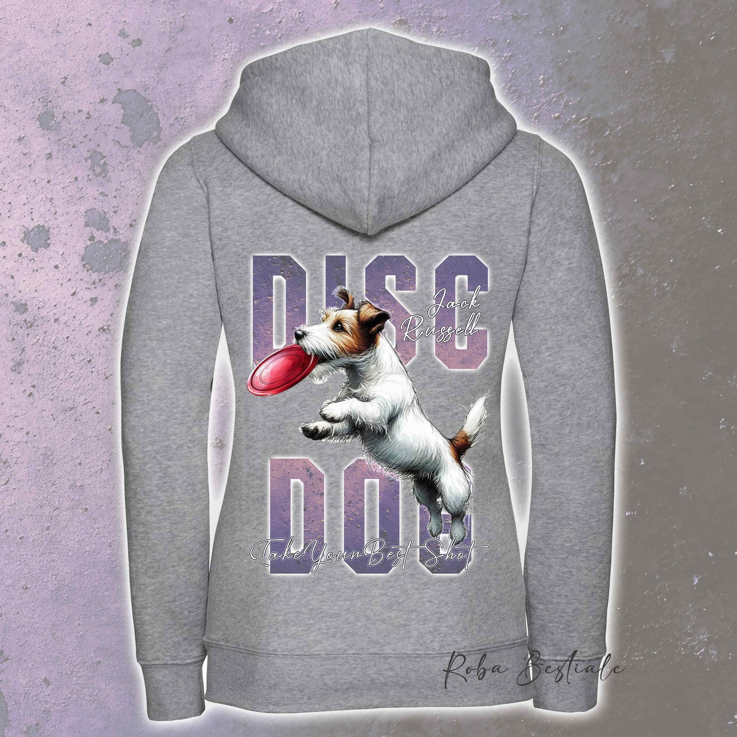 Felpa APTITUDE - DISC DOG - JACK RUSSELL TERRIER Broken - Con Cappuccio e Full Zip, Uomo o Donna, in tanti colori - dalla XS alla 5XL