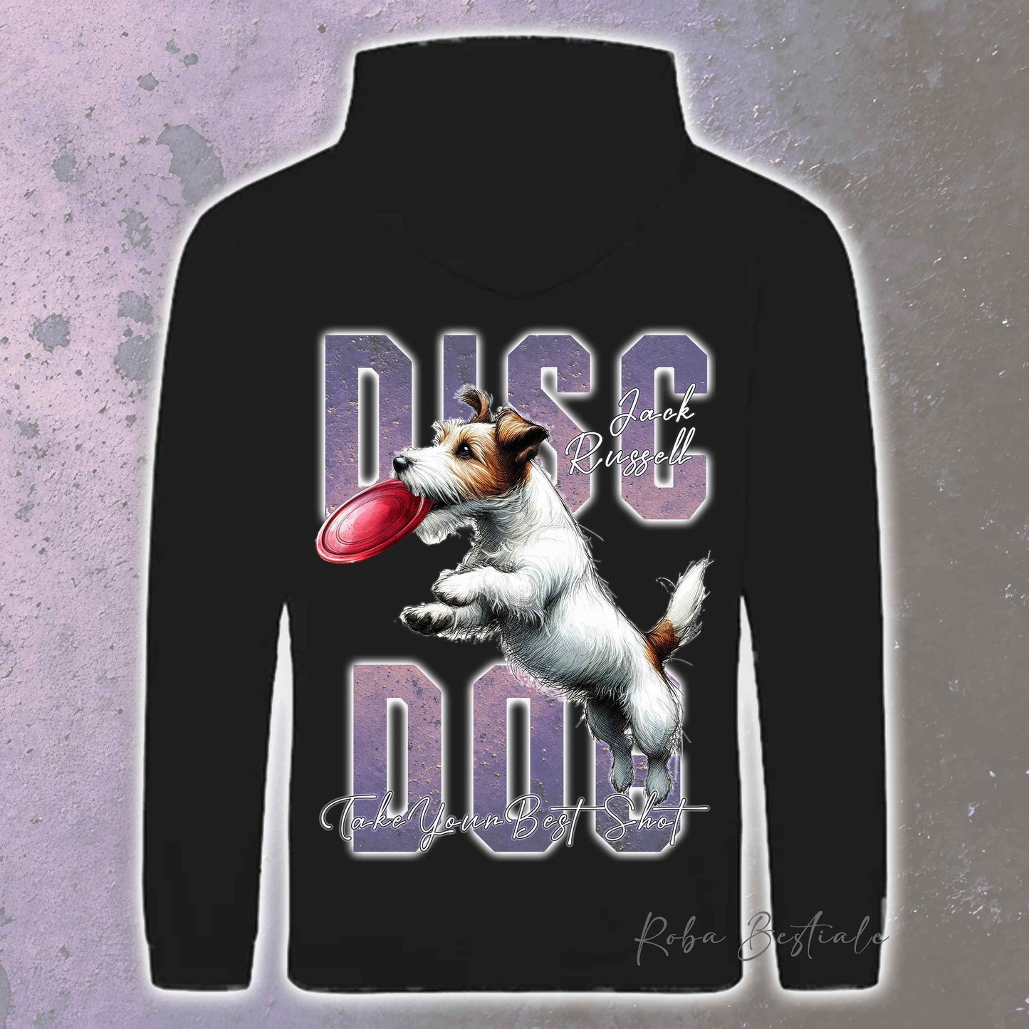 Felpa APTITUDE - DISC DOG - JACK RUSSELL TERRIER Broken - Con Cappuccio e Tasconi, Unisex, in tanti colori - dalla XS alla 5XL