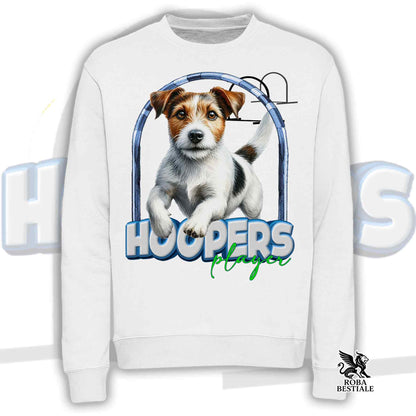 Felpa HOOPERS Player - JACK RUSSELL TERRIER Broken - Girocollo, Unisex - Bianca o Beige - dalla XS alla 3XL