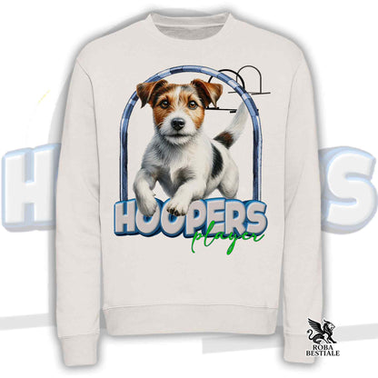 Felpa HOOPERS Player - JACK RUSSELL TERRIER Broken - Girocollo, Unisex - Bianca o Beige - dalla XS alla 3XL