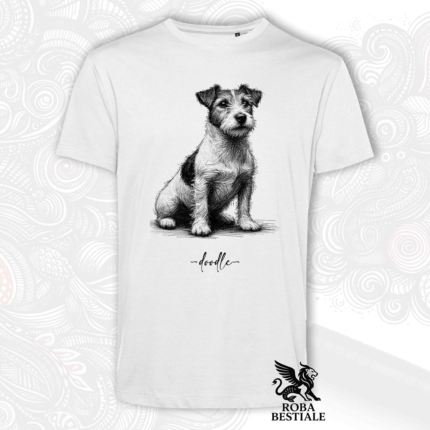 DOODLE T-Shirt - JACK RUSSELL TERRIER Broken - White or Beige, Men's or Women's - from XS to 5XL