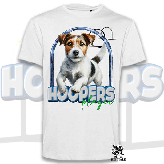 T-Shirt HOOPERS Player - JACK RUSSELL TERRIER Broken - Bianca o Beige, da Uomo o da Donna - dalla XS alla 5XL