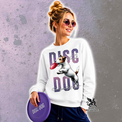 Felpa Invernale APTITUDE - DISC DOG - JACK RUSSELL TERRIER Broken Bianco Fulvo - Girocollo, Unisex, colore a scelta - dalla XS alla 3XL