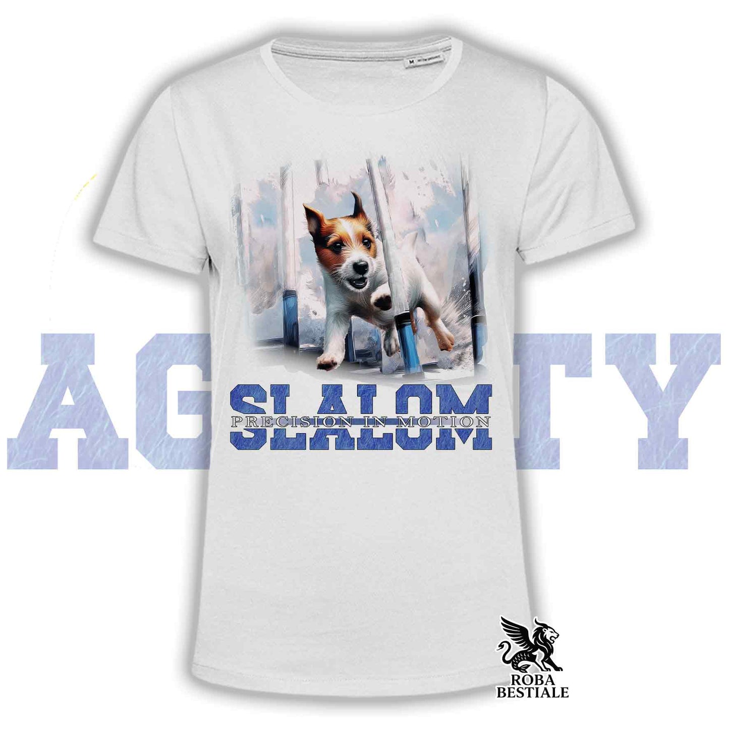 T-Shirt AGILITY SLALOM - JACK RUSSELL TERRIER Broken Bianco Fulvo - Bianca, colore dettagli a scelta - dalla XS alla 5XL