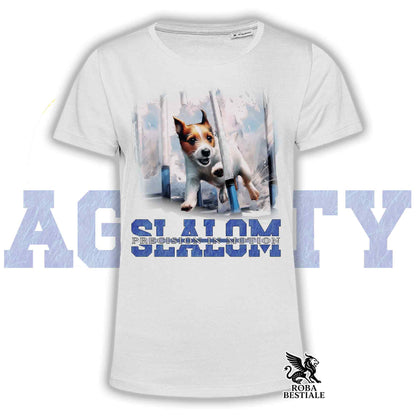 T-Shirt AGILITY SLALOM - JACK RUSSELL TERRIER Broken Bianco Fulvo - Bianca, colore dettagli a scelta - dalla XS alla 5XL