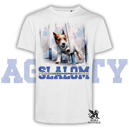 T-Shirt AGILITY SLALOM - JACK RUSSELL TERRIER Broken Bianco Fulvo - Bianca, colore dettagli a scelta - dalla XS alla 5XL