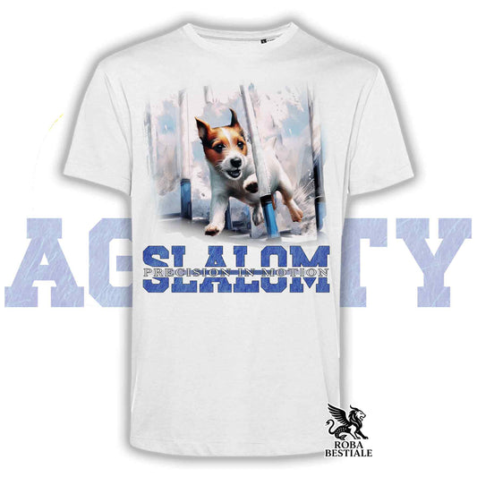 T-Shirt AGILITY SLALOM - JACK RUSSELL TERRIER Broken Bianco Fulvo - Bianca, colore dettagli a scelta - dalla XS alla 5XL