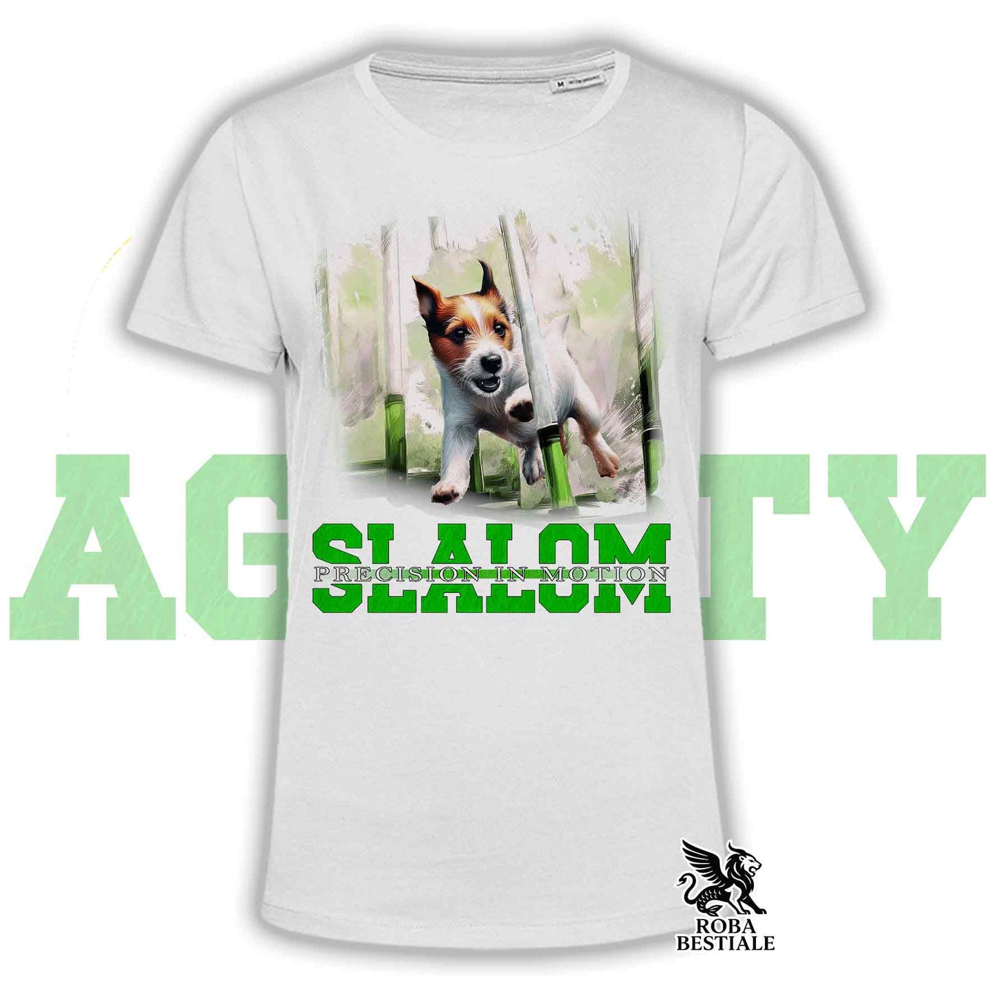 T-Shirt AGILITY SLALOM - JACK RUSSELL TERRIER Broken Bianco Fulvo - Bianca, colore dettagli a scelta - dalla XS alla 5XL