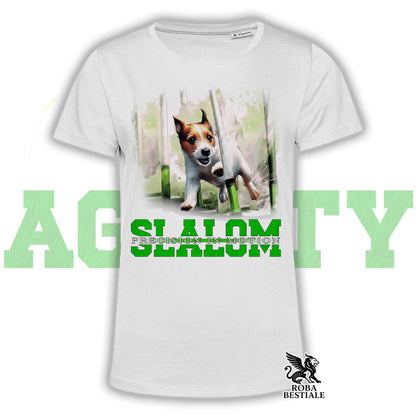 T-Shirt AGILITY SLALOM - JACK RUSSELL TERRIER Broken Bianco Fulvo - Bianca, colore dettagli a scelta - dalla XS alla 5XL