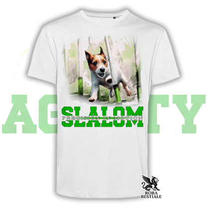T-Shirt AGILITY SLALOM - JACK RUSSELL TERRIER Broken Bianco Fulvo - Bianca, colore dettagli a scelta - dalla XS alla 5XL