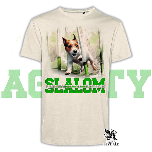 T-Shirt AGILITY SLALOM - JACK RUSSELL TERRIER Broken Bianco Fulvo - Off White, colore dettagli a scelta - dalla XS alla 2XL