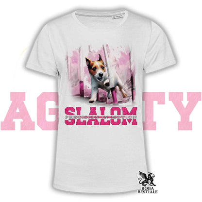 T-Shirt AGILITY SLALOM - JACK RUSSELL TERRIER Broken Bianco Fulvo - Bianca, colore dettagli a scelta - dalla XS alla 5XL