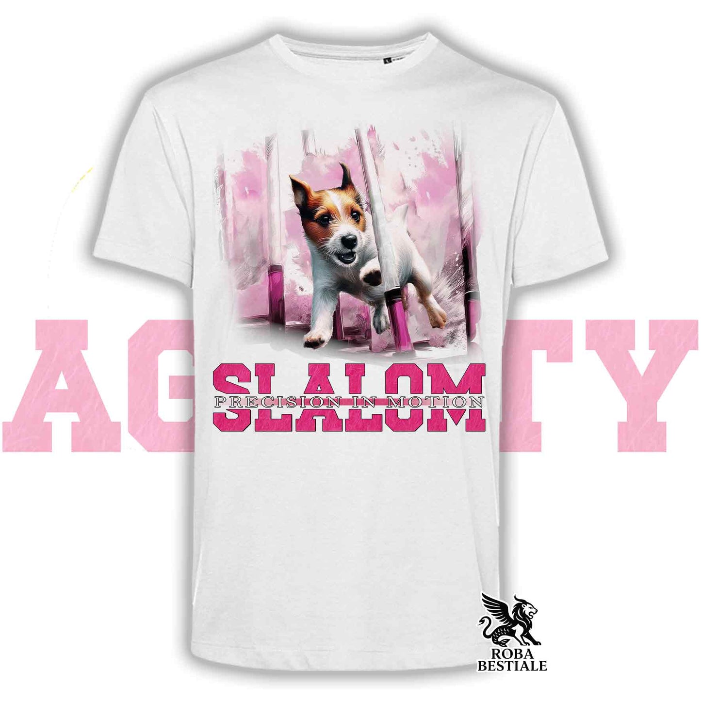 T-Shirt AGILITY SLALOM - JACK RUSSELL TERRIER Broken Bianco Fulvo - Bianca, colore dettagli a scelta - dalla XS alla 5XL