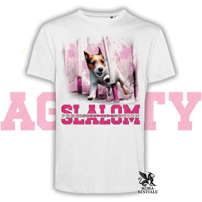 T-Shirt AGILITY SLALOM - JACK RUSSELL TERRIER Broken Bianco Fulvo - Bianca, colore dettagli a scelta - dalla XS alla 5XL