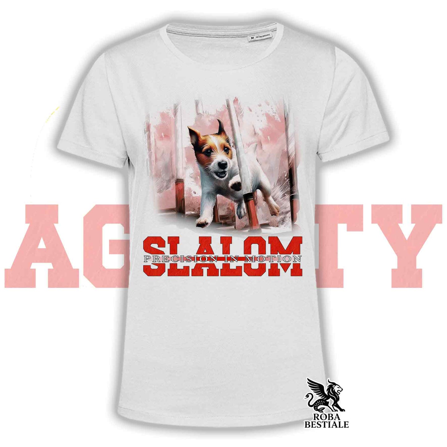 T-Shirt AGILITY SLALOM - JACK RUSSELL TERRIER Broken Bianco Fulvo - Bianca, colore dettagli a scelta - dalla XS alla 5XL