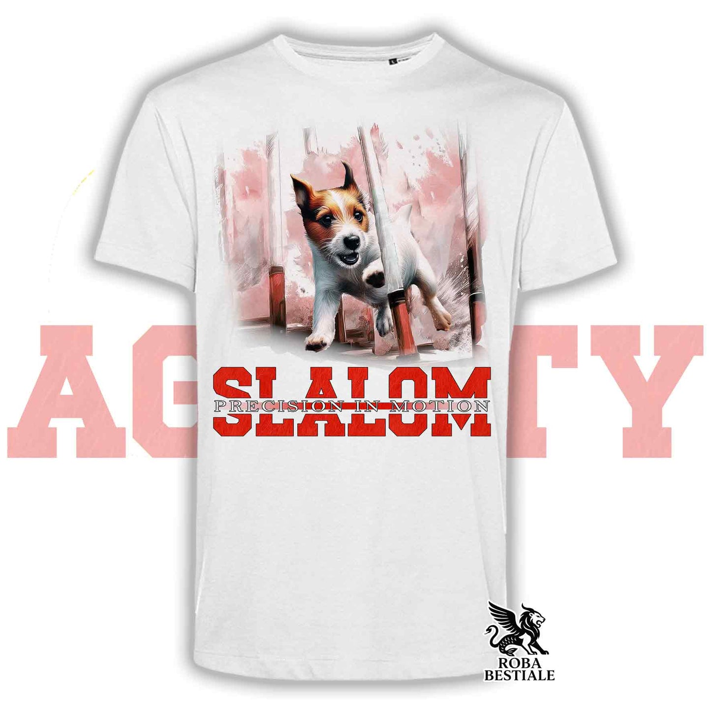 T-Shirt AGILITY SLALOM - JACK RUSSELL TERRIER Broken Bianco Fulvo - Bianca, colore dettagli a scelta - dalla XS alla 5XL