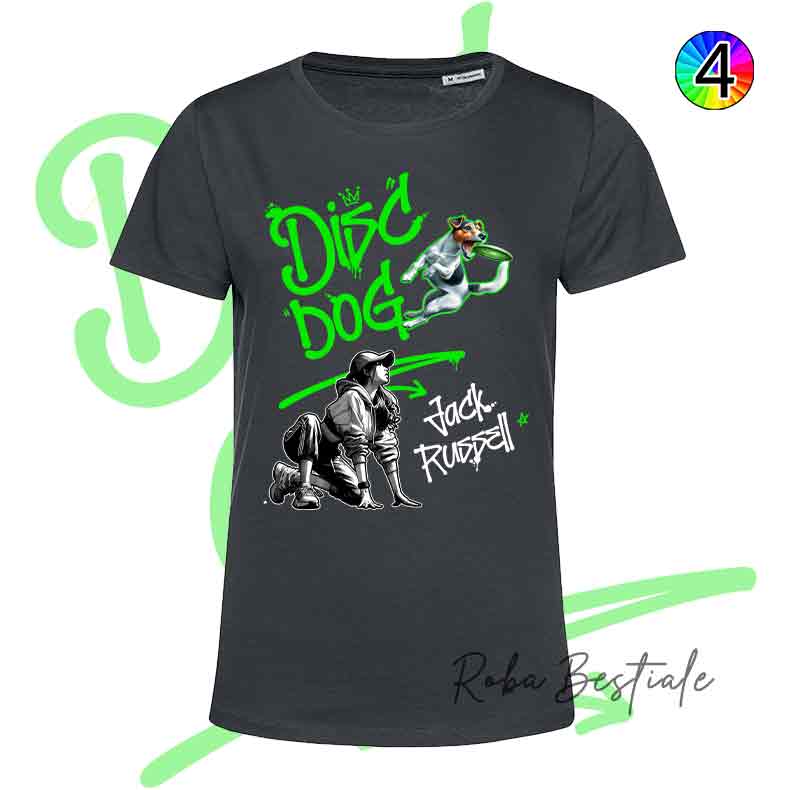 T-Shirt NERA Disc Dog GRAFFITI - JACK RUSSELL TERRIER - Design "GIRL" - Dettagli in 4 colori!
