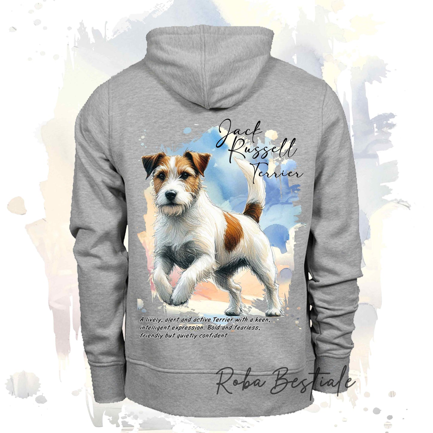 Felpa BEHAVIOR - JACK RUSSELL TERRIER a Pelo RUVIDO Bianco Fulvo - Standard FCI - Unisex - Grigia - dalla XS alla 3XL