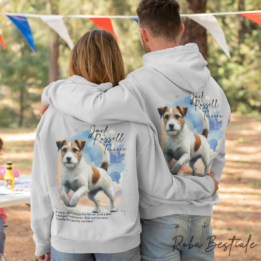 Felpa BEHAVIOR - JACK RUSSELL TERRIER a Pelo RUVIDO Bianco Fulvo - Standard FCI - Unisex - Grigia - dalla XS alla 3XL
