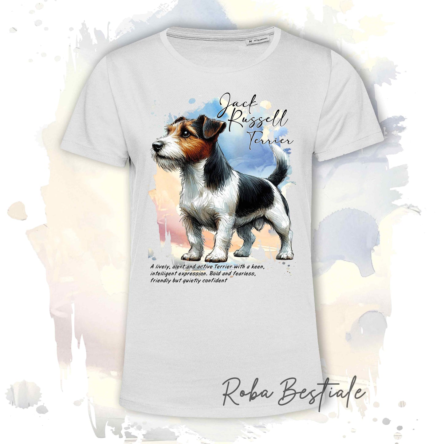 T-Shirt BEHAVIOR - JACK RUSSELL TERRIER a Pelo RUVIDO Tricolor - Standard FCI - 100% Cotone, Bianca, Uomo o Donna - dalla XS alla 5XL