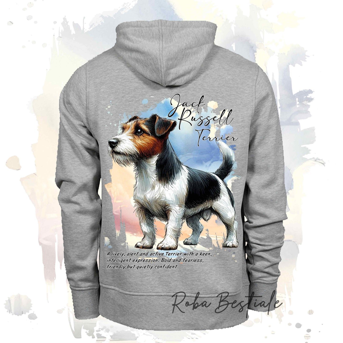 Felpa BEHAVIOR - JACK RUSSELL TERRIER a Pelo RUVIDO Tricolor - Standard FCI - Unisex - Grigia - dalla XS alla 3XL