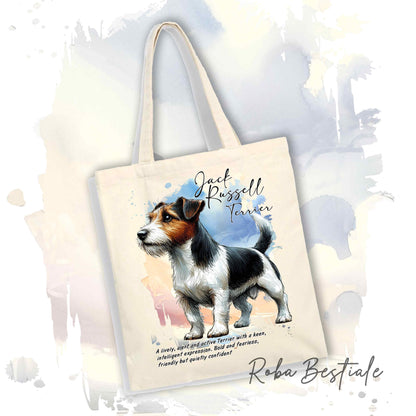 Shopper BEHAVIOR - JACK RUSSELL TERRIER a Pelo RUVIDO Tricolor - Standard FCI - Diversi colori disponibili, 100% Cotone
