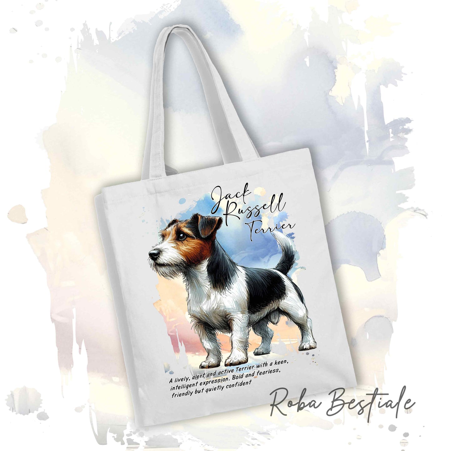 Shopper BEHAVIOR - JACK RUSSELL TERRIER a Pelo RUVIDO Tricolor - Standard FCI - Diversi colori disponibili, 100% Cotone