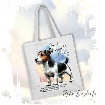 Shopper BEHAVIOR - JACK RUSSELL TERRIER a Pelo RUVIDO Tricolor - Standard FCI - Diversi colori disponibili, 100% Cotone