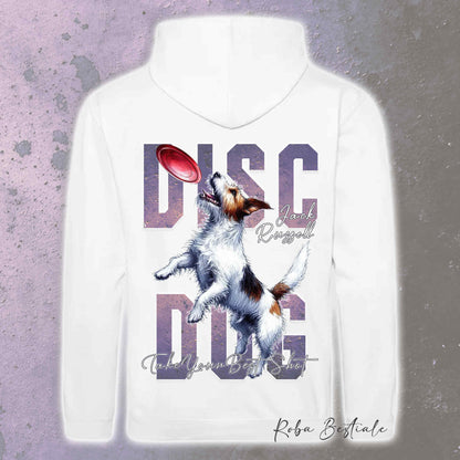 Felpa APTITUDE - DISC DOG - JACK RUSSELL TERRIER Rough - Con Cappuccio e Tasconi, Unisex, in tanti colori - dalla XS alla 5XL