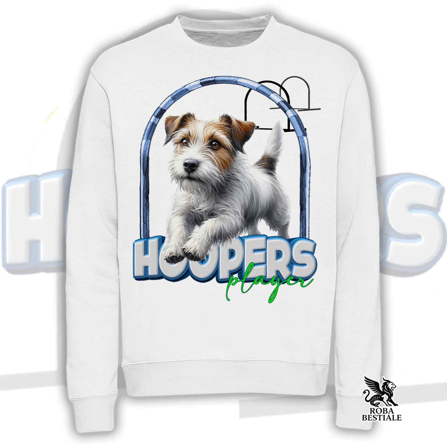 HOOPERS Player Sweatshirt - Rough JACK RUSSELL TERRIER - Crewneck, Unisex - White or Beige - from XS to 3XL