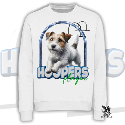 Felpa HOOPERS Player - JACK RUSSELL TERRIER Ruvido - Girocollo, Unisex - Bianca o Beige - dalla XS alla 3XL