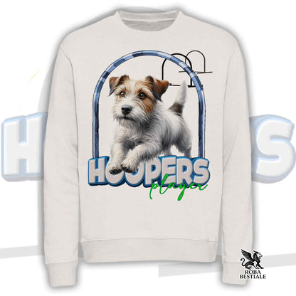 Felpa HOOPERS Player - JACK RUSSELL TERRIER Ruvido - Girocollo, Unisex - Bianca o Beige - dalla XS alla 3XL