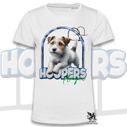T-Shirt HOOPERS Player - JACK RUSSELL TERRIER a Pelo Ruvido - Bianca o Beige, da Uomo o da Donna - dalla XS alla 5XL