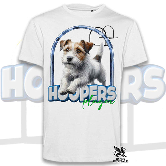 T-Shirt HOOPERS Player - JACK RUSSELL TERRIER a Pelo Ruvido - Bianca o Beige, da Uomo o da Donna - dalla XS alla 5XL