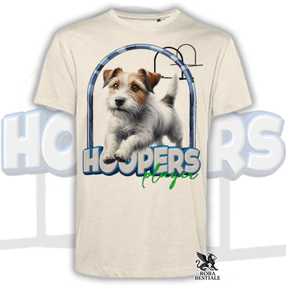 T-Shirt HOOPERS Player - JACK RUSSELL TERRIER a Pelo Ruvido - Bianca o Beige, da Uomo o da Donna - dalla XS alla 5XL