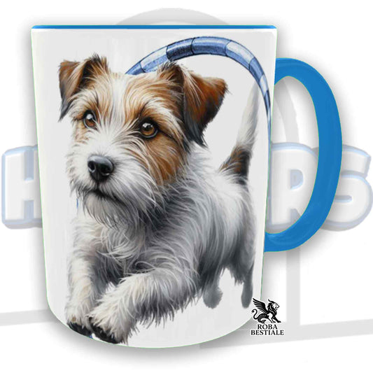 Tazza HOOPERS Player - JACK RUSSELL TERRIER Ruvido - In Ceramica, con manico e interno colorato - 330 ml
