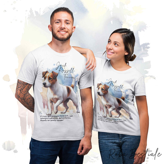 T-Shirt BEHAVIOR - JACK RUSSELL TERRIER SMOOTH Bianco Fulvo - Standard FCI - 100% Cotone, Bianca, Uomo o Donna - dalla XS alla 5XL