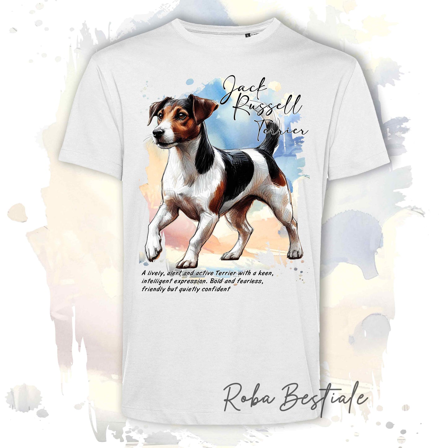 T-Shirt BEHAVIOR - JACK RUSSELL TERRIER SMOOTH Tricolor - Standard FCI - 100% Cotone, Bianca, Uomo o Donna - dalla XS alla 5XL