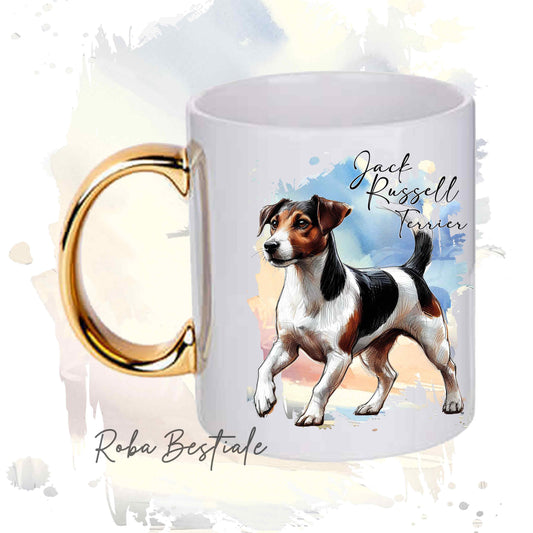 Tazza BEHAVIOR - JACK RUSSELL TERRIER SMOOTH Tricolor - Standard FCI - In Ceramica, con manico dorato - 330 ml