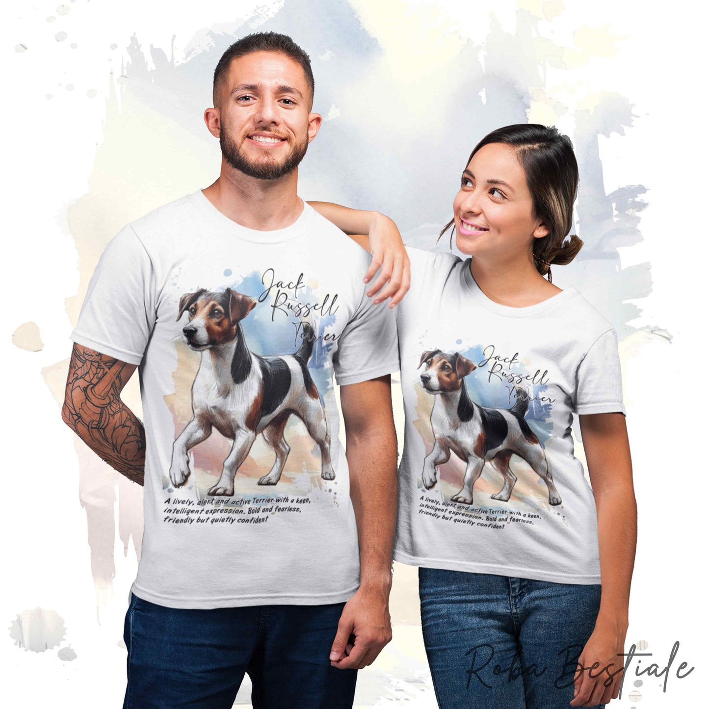T-Shirt BEHAVIOR - JACK RUSSELL TERRIER SMOOTH Tricolor - Standard FCI - 100% Cotone, Bianca, Uomo o Donna - dalla XS alla 5XL