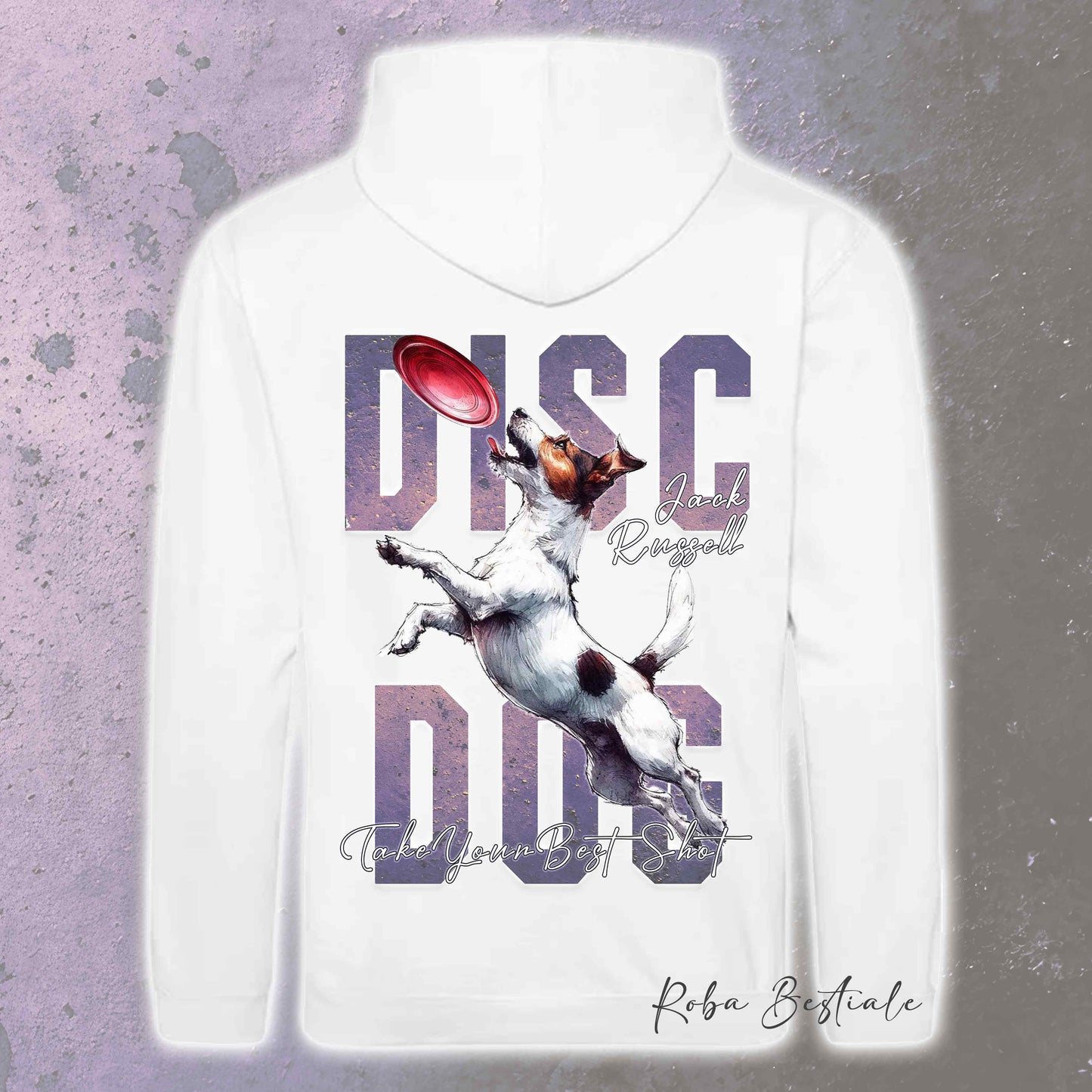 Felpa APTITUDE - DISC DOG - JACK RUSSELL TERRIER Smooth - Con Cappuccio e Tasconi, Unisex, in tanti colori - dalla XS alla 5XL