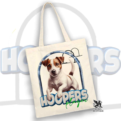 Borsa tote beige in cotone con stampa Jack Russell e scritta HOOPERS Player