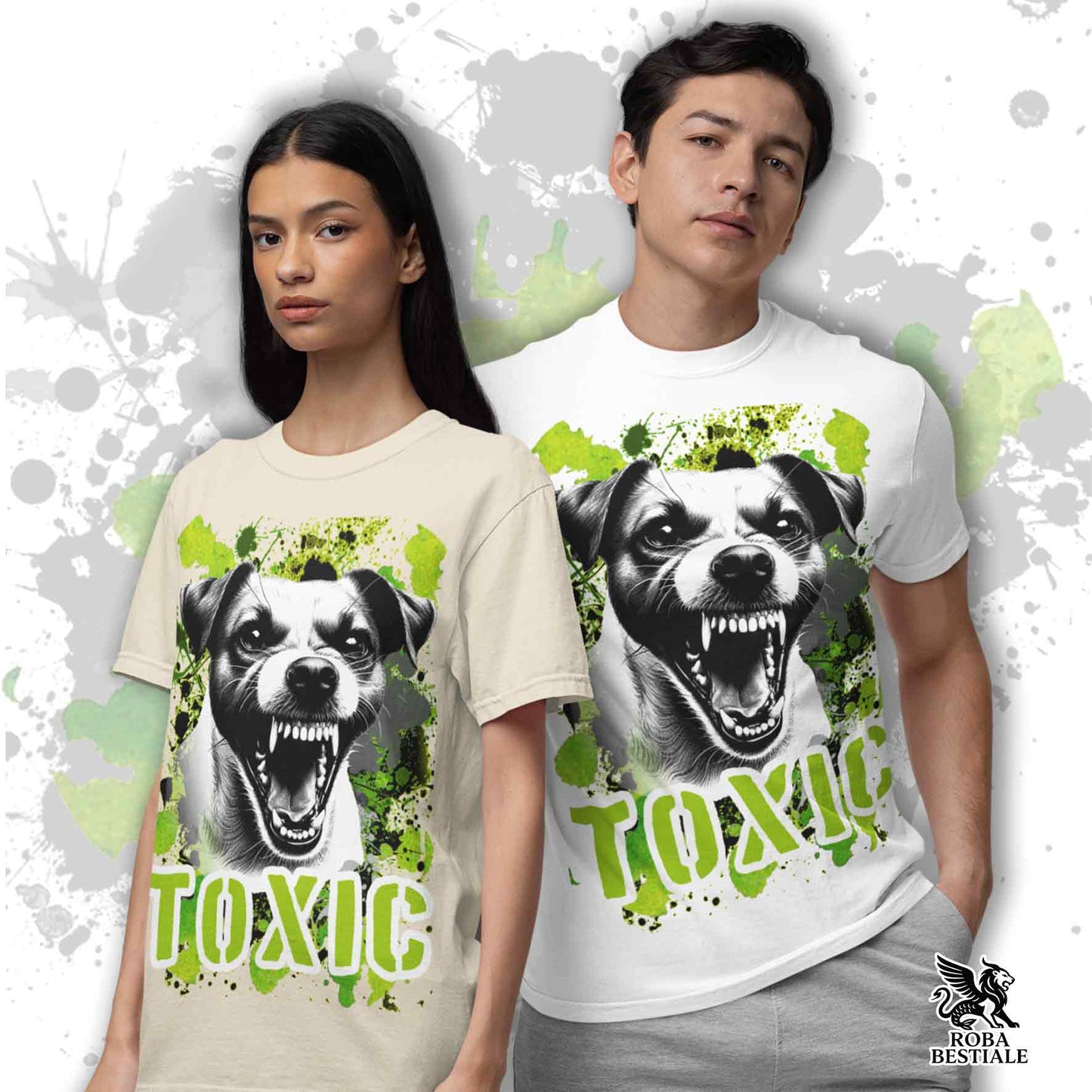T-Shirt TOXIC - JACK RUSSELL TERRIER Smooth - Bianca o Beige, da Uomo o da Donna - dalla XS alla 5XL