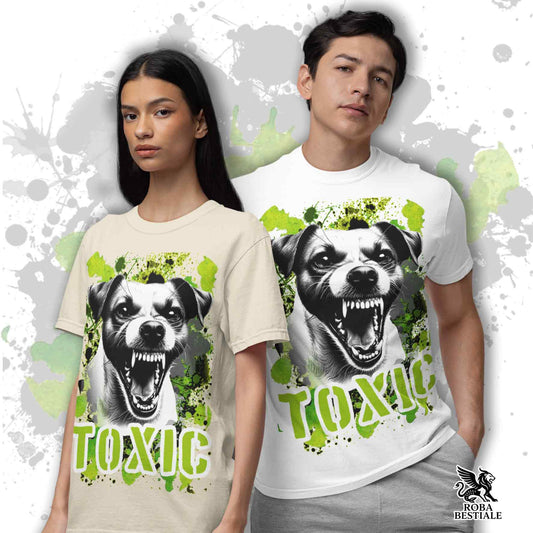 T-Shirt TOXIC - JACK RUSSELL TERRIER Smooth - Bianca o Beige, da Uomo o da Donna - dalla XS alla 5XL
