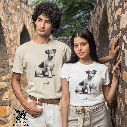 T-Shirt DOODLE - JACK RUSSELL TERRIER Smooth - Bianca o Beige, da Uomo o da Donna - dalla XS alla 5XL