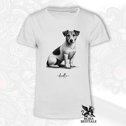 T-Shirt DOODLE - JACK RUSSELL TERRIER Smooth - Bianca o Beige, da Uomo o da Donna - dalla XS alla 5XL