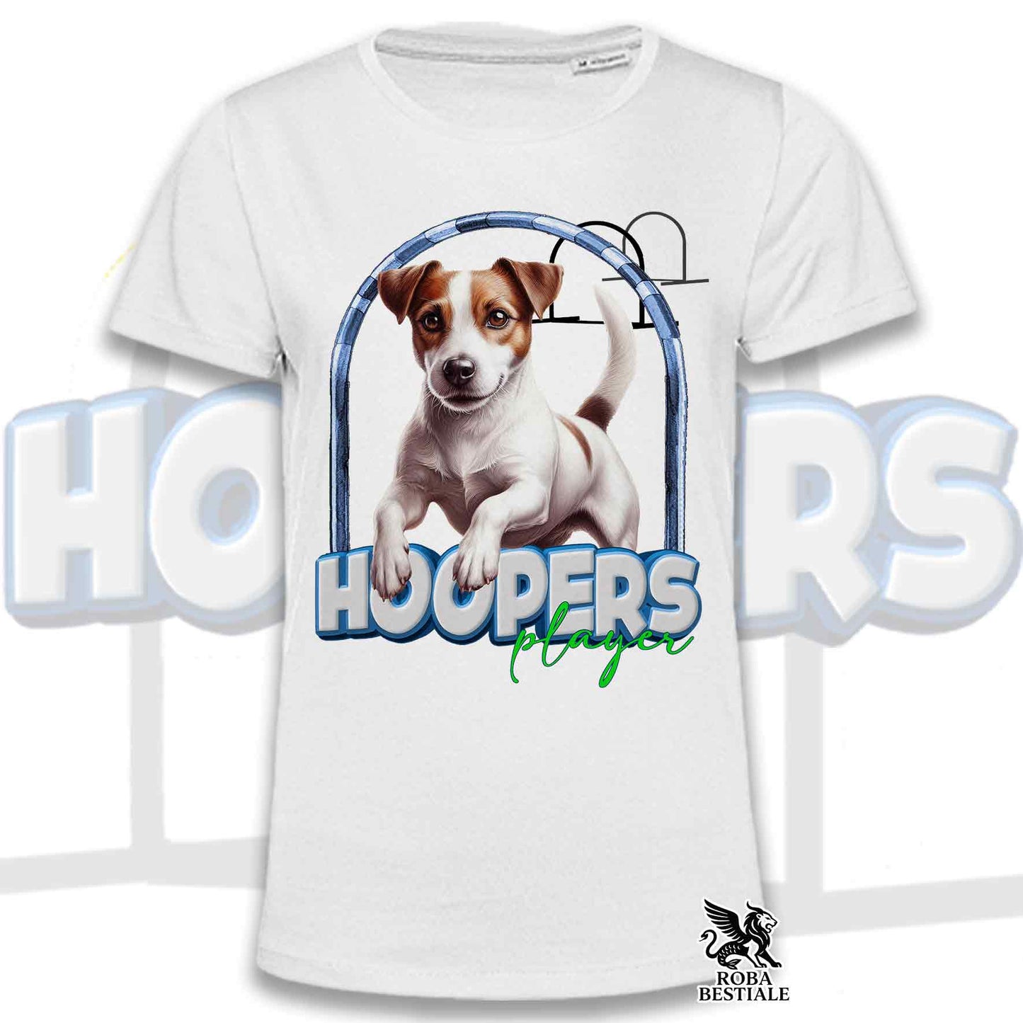 T-Shirt HOOPERS Player - JACK RUSSELL TERRIER Smooth - Bianca o Beige, da Uomo o da Donna - dalla XS alla 5XL