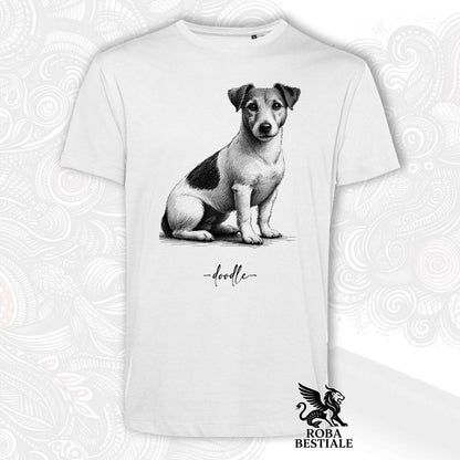 T-Shirt DOODLE - JACK RUSSELL TERRIER Smooth - Bianca o Beige, da Uomo o da Donna - dalla XS alla 5XL