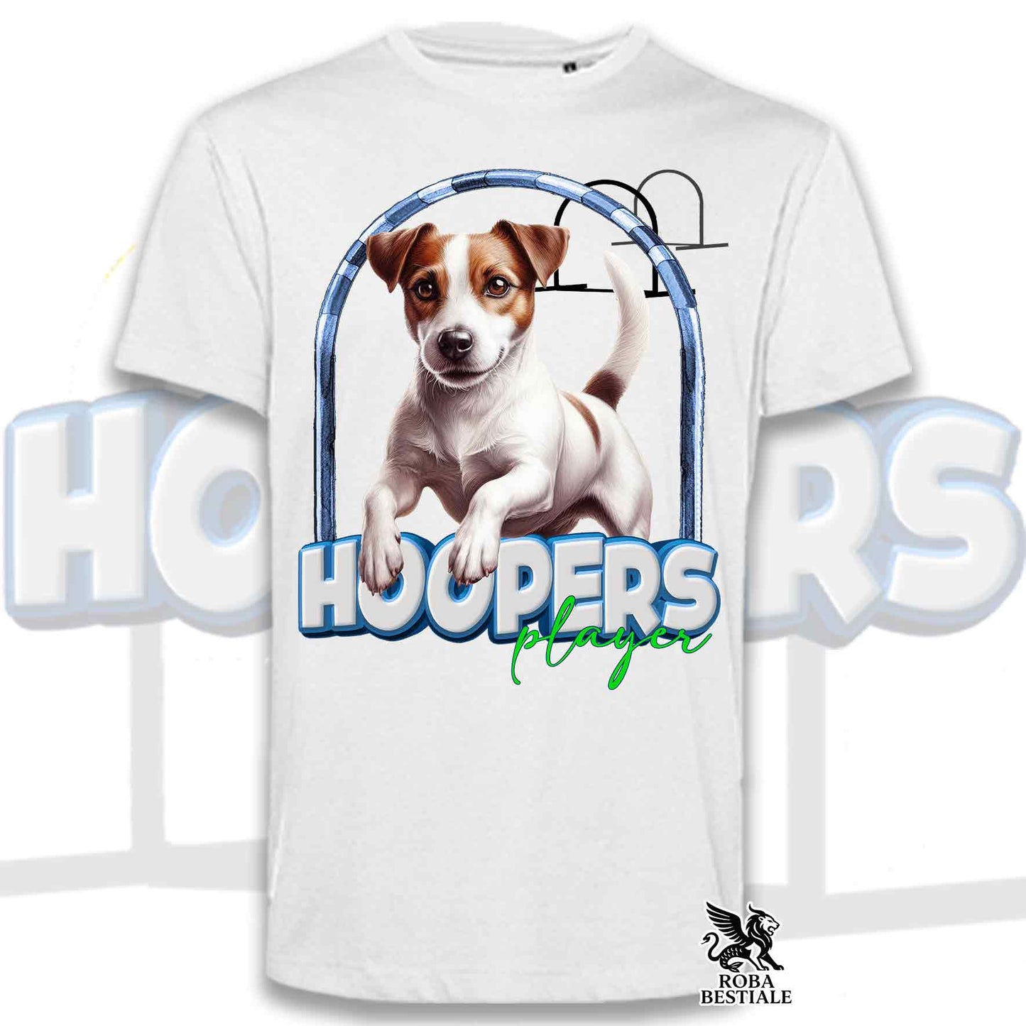 T-Shirt HOOPERS Player - JACK RUSSELL TERRIER Smooth - Bianca o Beige, da Uomo o da Donna - dalla XS alla 5XL